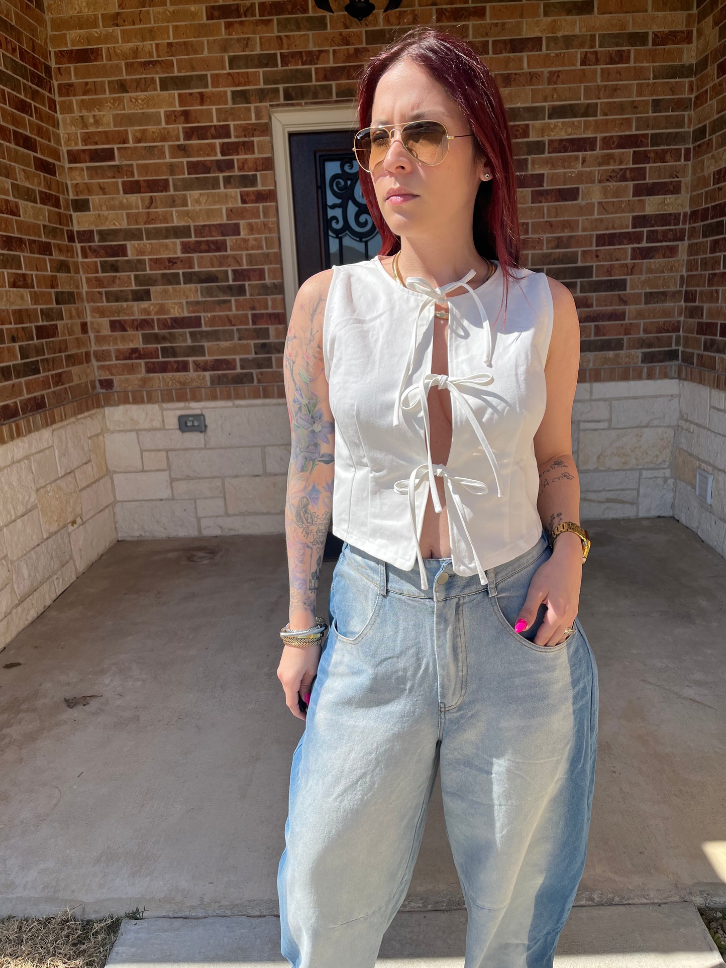 Denim Front Tie Top