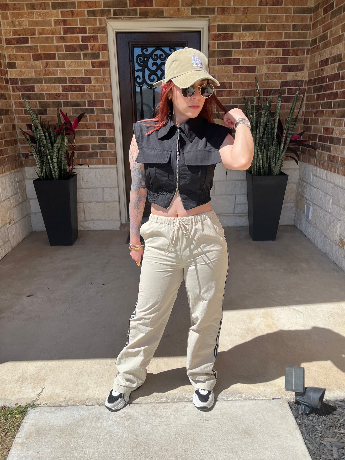 Zip Up Puff Shoulder Top