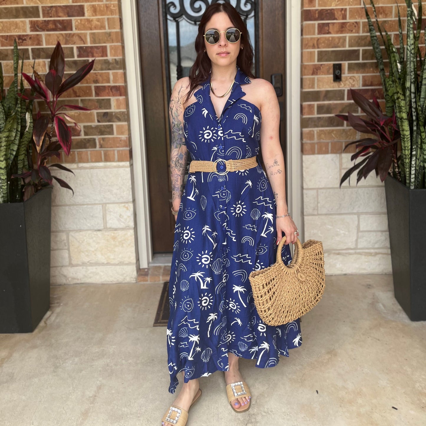 Print Belted Halter Dress
