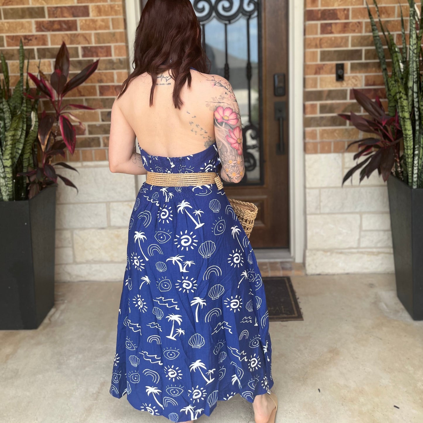 Print Belted Halter Dress