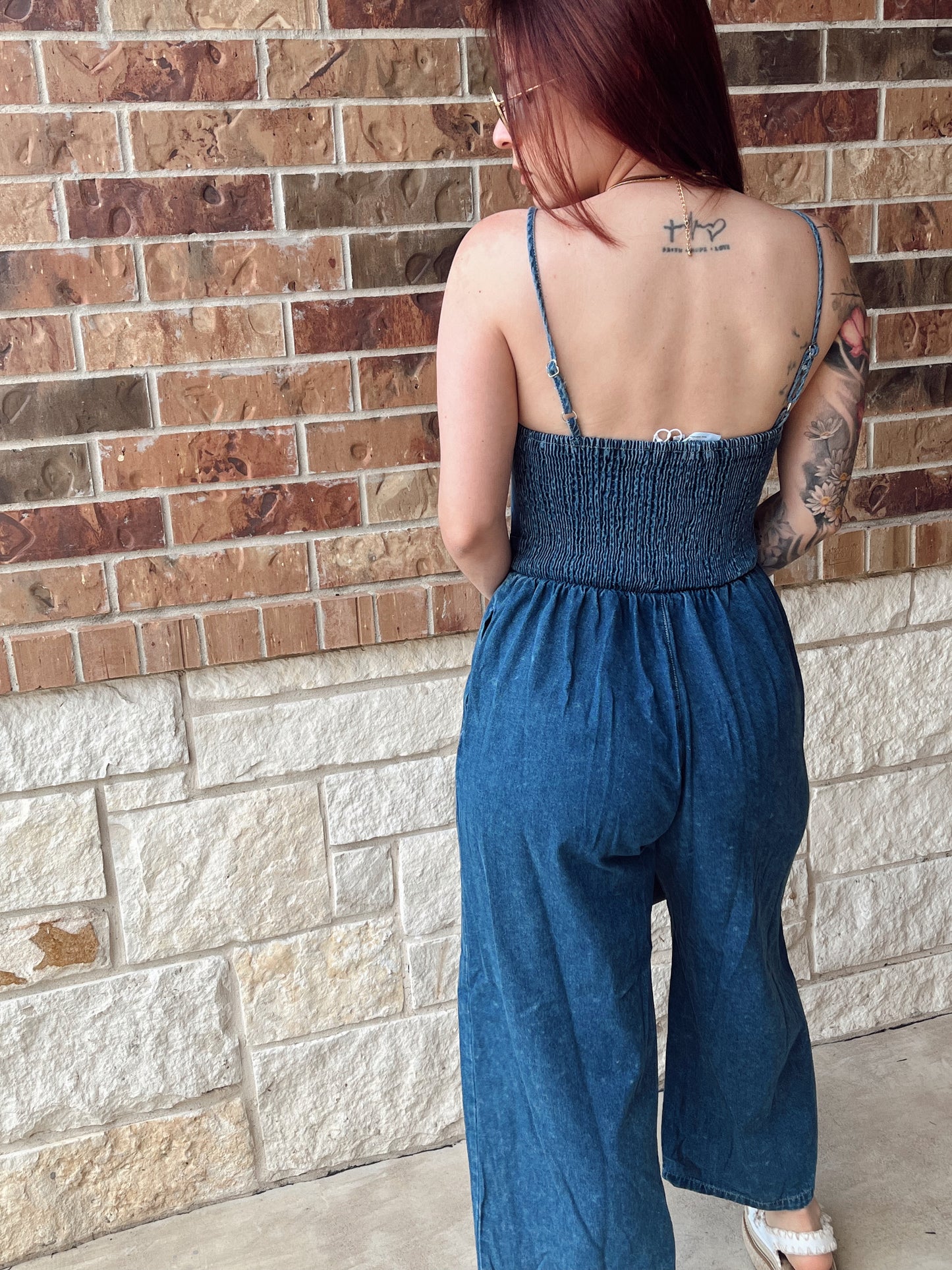 Denim Cropped Jumpsuit