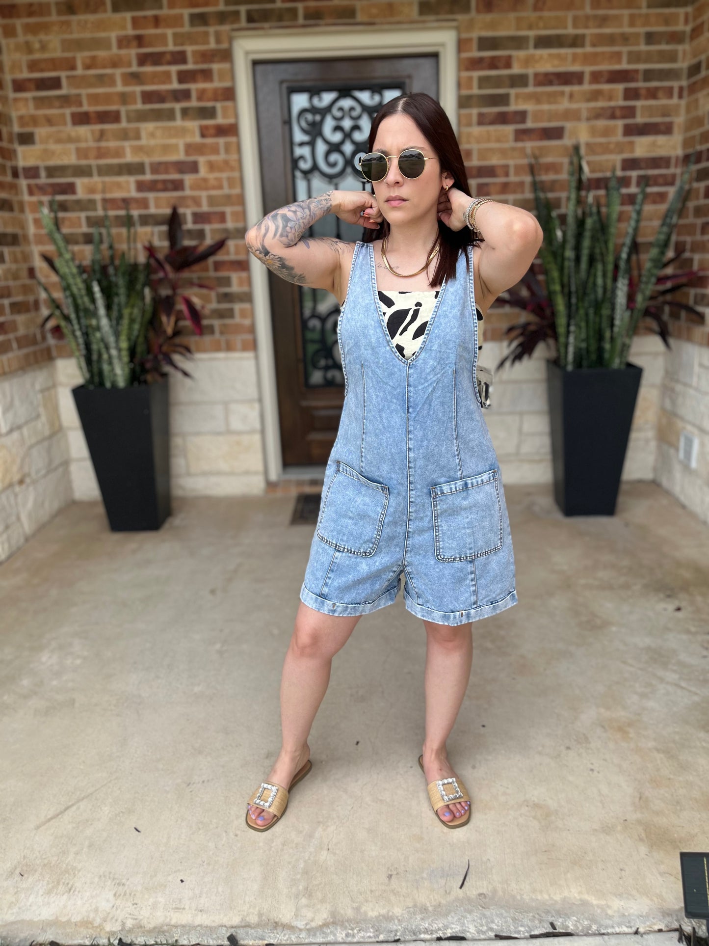 Washed Denim Romper