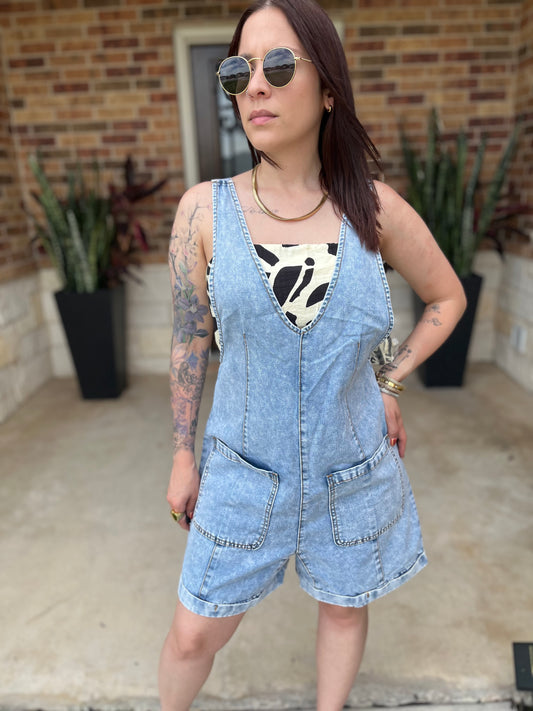 Washed Denim Romper