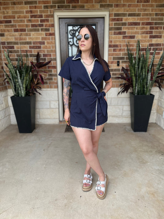 Navy Skort Romper