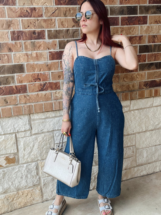 Denim Cropped Jumpsuit